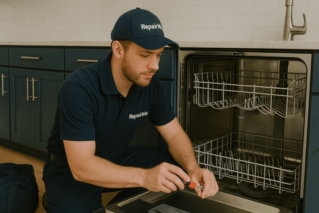 RepairWare tech fixing a dishwasher